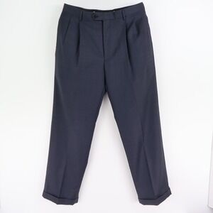 Jos. A. Bank Dress Pants Pleated Front Cuffed‎ Mens Size 36 Blue Plaid Polyester